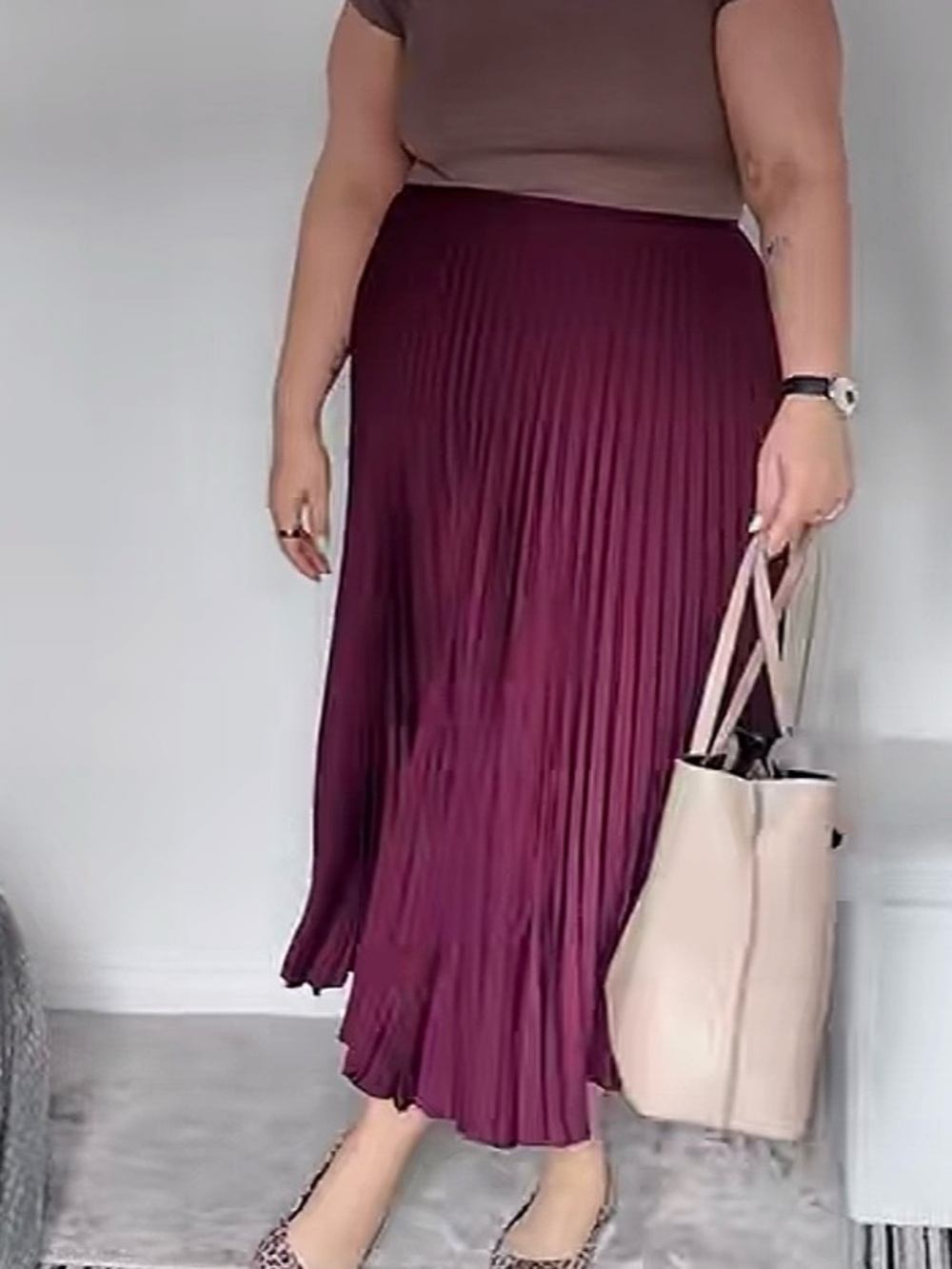 a new day Plum Pleated Midi Skirt
